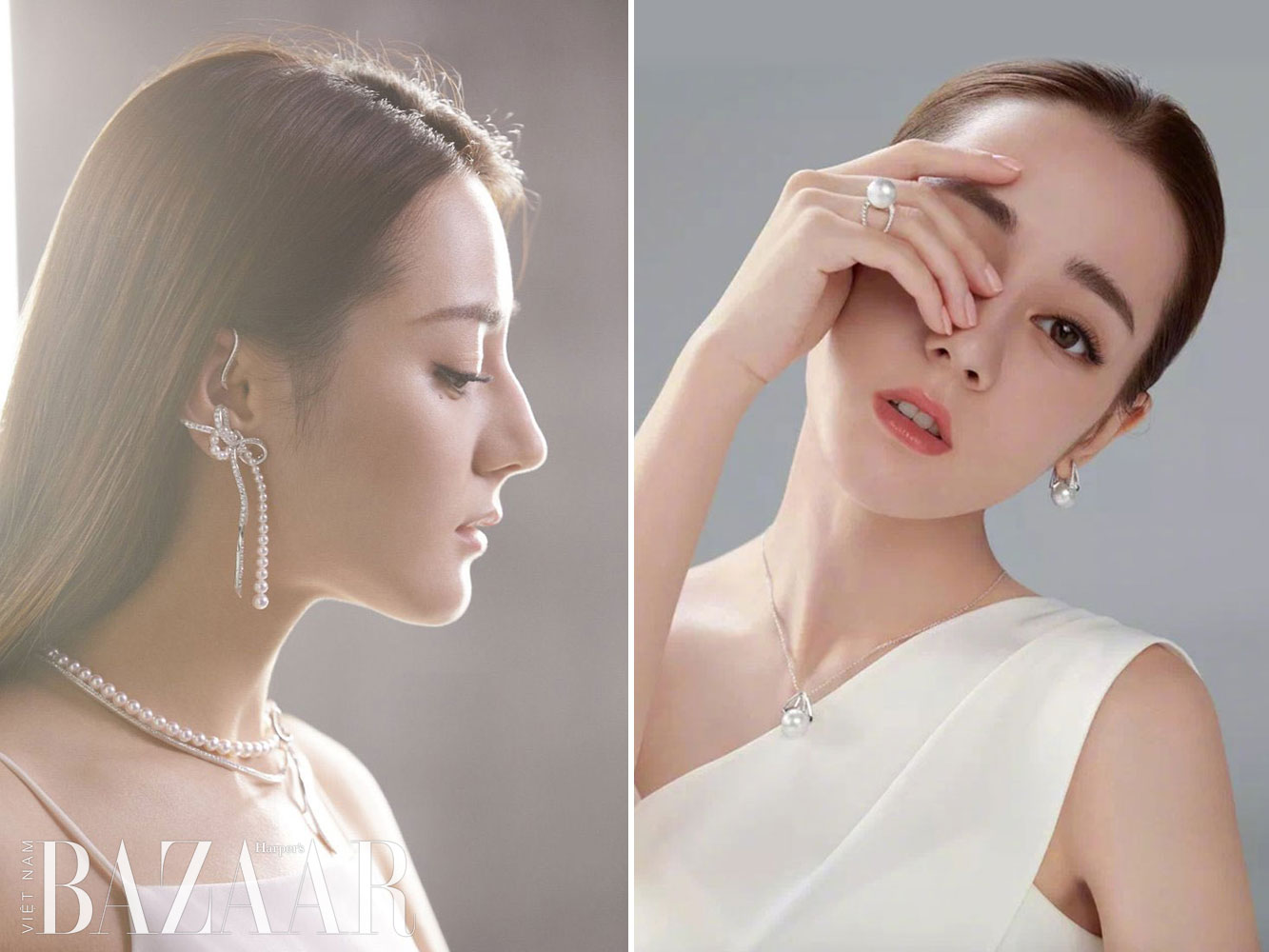 Đeo ngọc trai trẻ trung như đại sứ Mikimoto Địch Lệ Nhiệt Ba